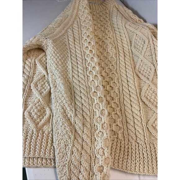VTG Arranmore Irish Wool fisherman Sweater Ivory‎ Chunkly knit Mens LG - Picture 6 of 7